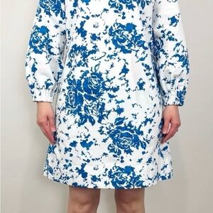 ANN MASHBURN Francine Blue and White Floral Faille Mini Dress